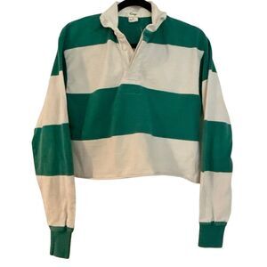 Vintage Gap cropped green striped rugby polo shirt